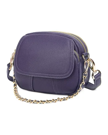 Geanta de piele cu barete detasabile Morgan, Violet prafuit, 14 x 18 x 7 cm
