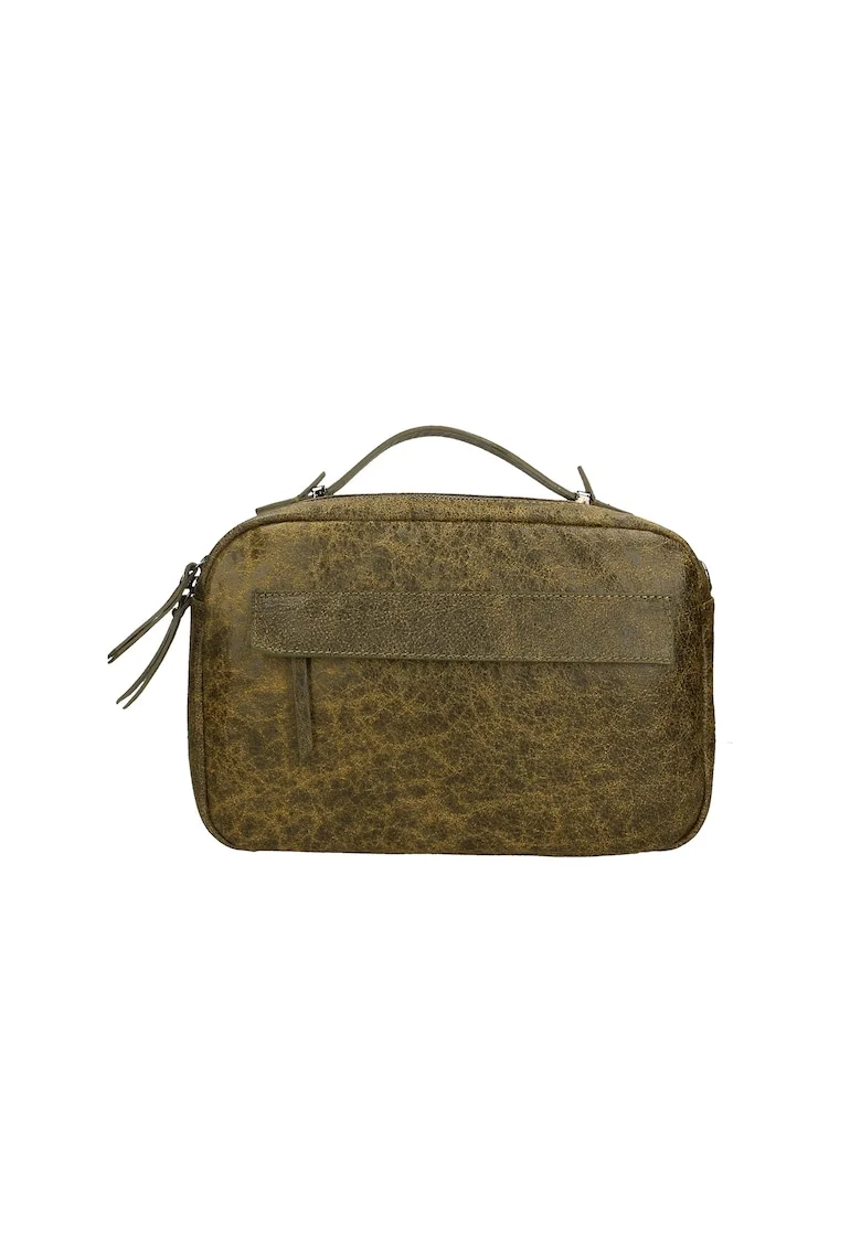 Geanta de piele unisex texturata cu bareta de umar 25599, Verde