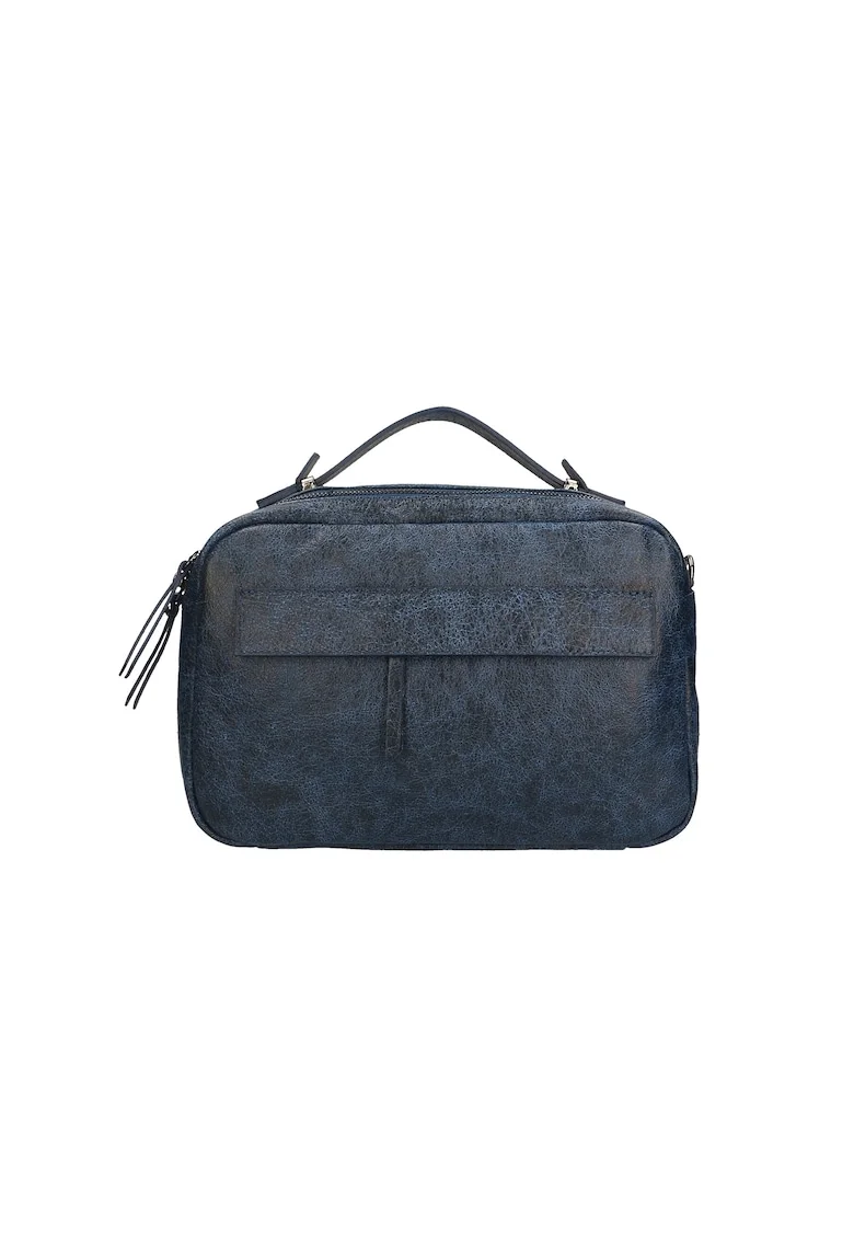 Geanta unisex din piele cu maner si aspect deteriorat, Albastru