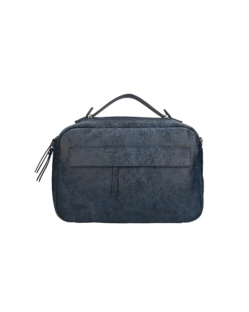 Geanta unisex din piele cu maner si aspect deteriorat, Albastru