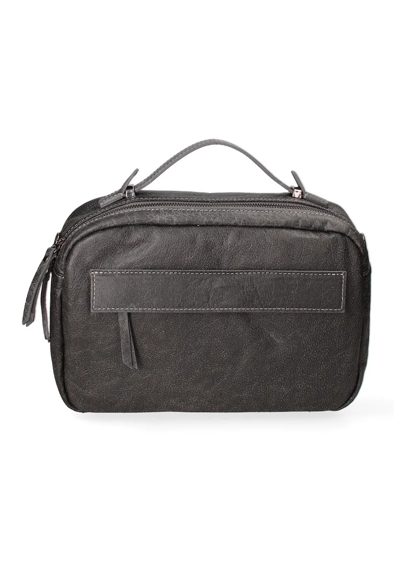Geanta unisex din piele cu maner si aspect deteriorat, Negru