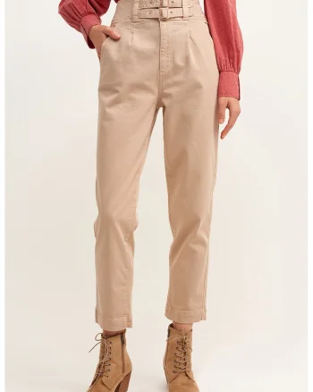 Pantaloni capri cu talie inalta, Bej inchis