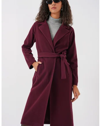 Palton dama,  din plus, elegant, visiniu, textil, Visiniu