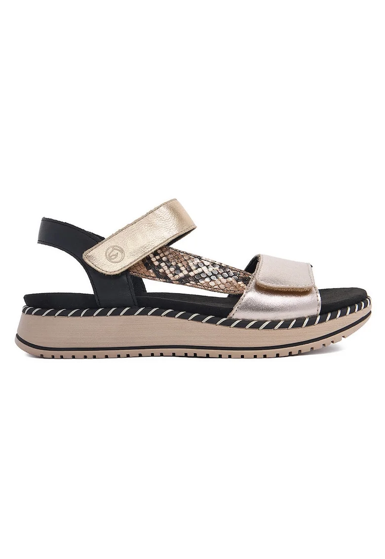 Sandale dama  auriu, piele naturala, sistem inchidere Velcro,
