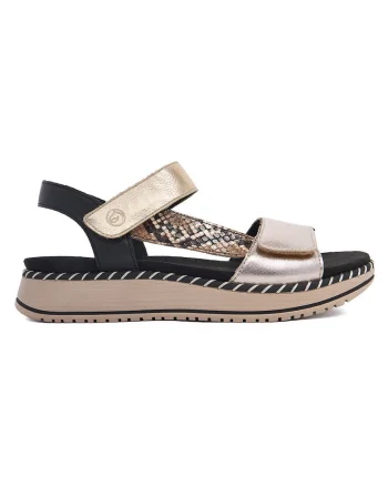 Sandale dama  auriu, piele naturala, sistem inchidere Velcro,
