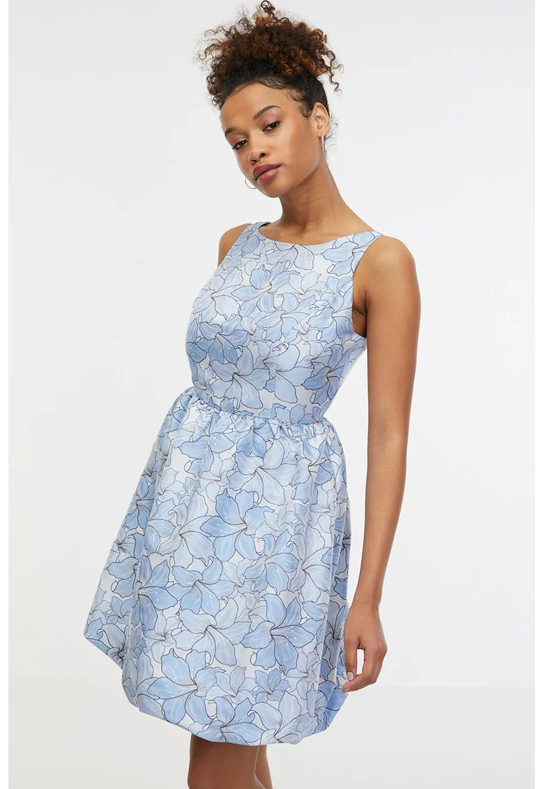 Rochie scurta cu model floral, Albastru deschis