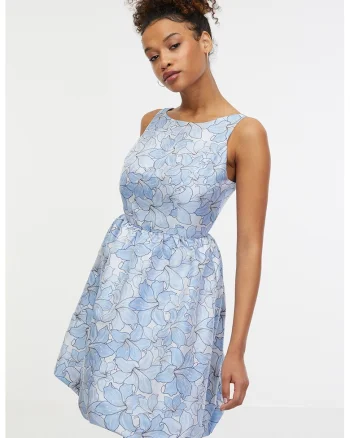 Rochie scurta cu model floral, Albastru deschis