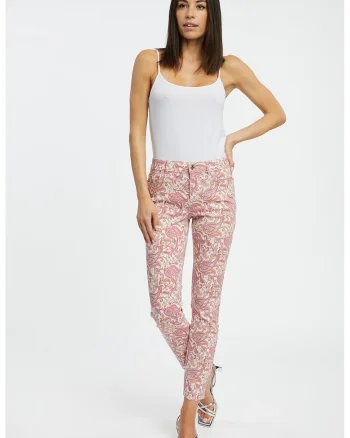 Blugi skinny cu design floral, Alb murdar/Roz