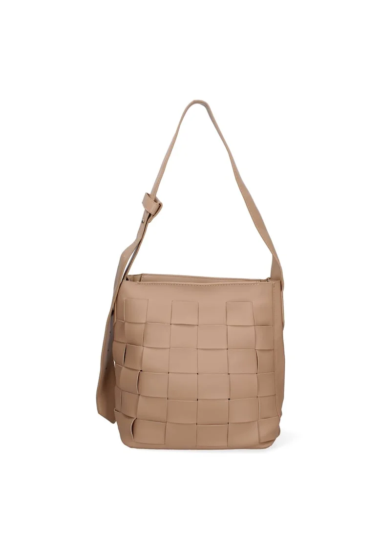 Geanta de piele ecologica cu design patchwork, Maro