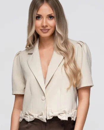 Sacou dama scurt cu guler tip clape si maneci scurte, slim fit OW-BL-E0002, Bej