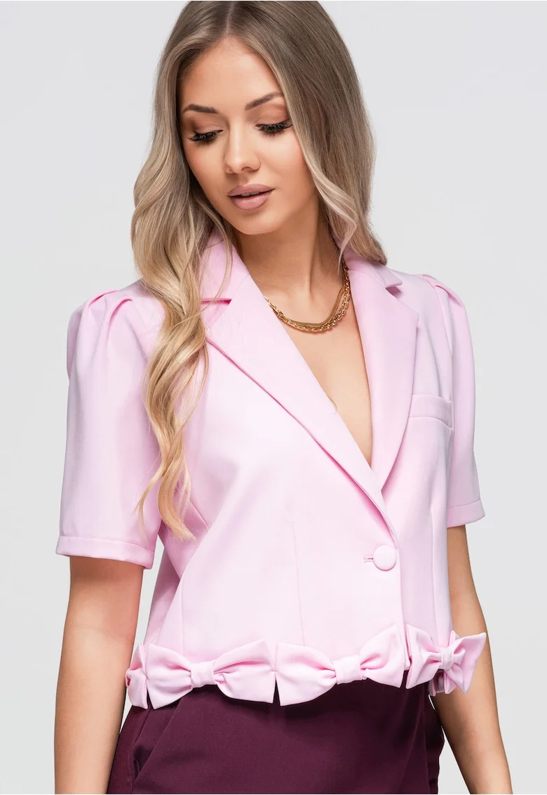 Sacou dama scurt cu guler tip clape si maneci scurte, slim fit OW-BL-E0002, Roz