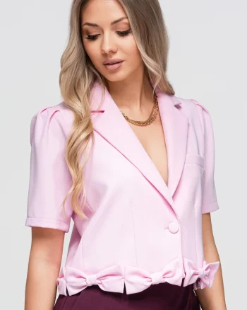 Sacou dama scurt cu guler tip clape si maneci scurte, slim fit OW-BL-E0002, Roz