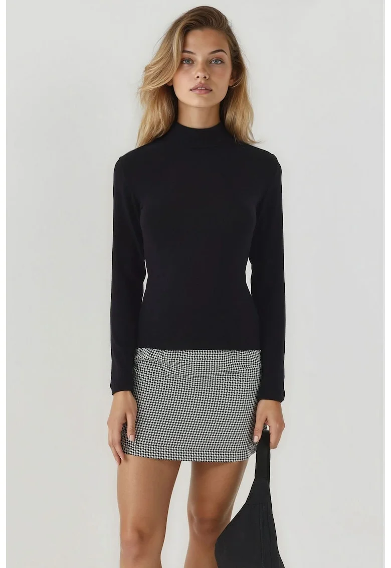Bluza dama,  top tricotat, croiala mulata, negru, jerseu