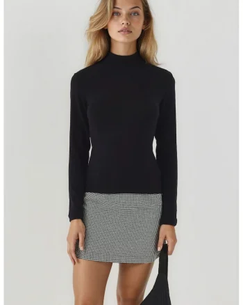 Bluza dama,  top tricotat, croiala mulata, negru, jerseu