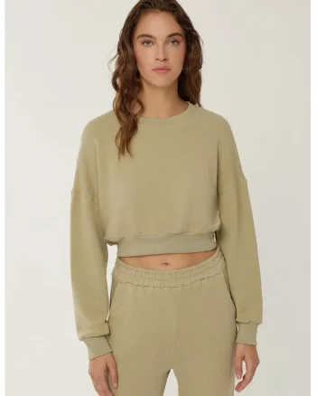 Hanorac dama  crop, verde, bumbac, regular fit