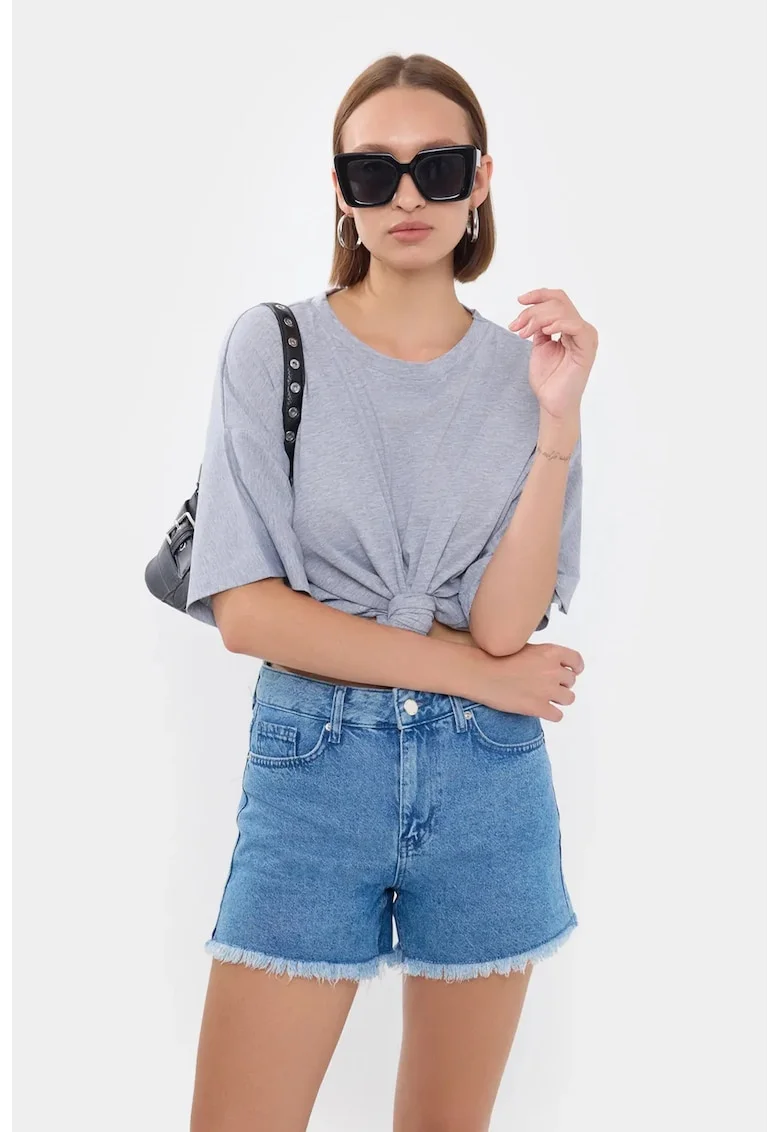 Tricou dama,  Basic, maneca scurta, guler rotund, gri, bumbac