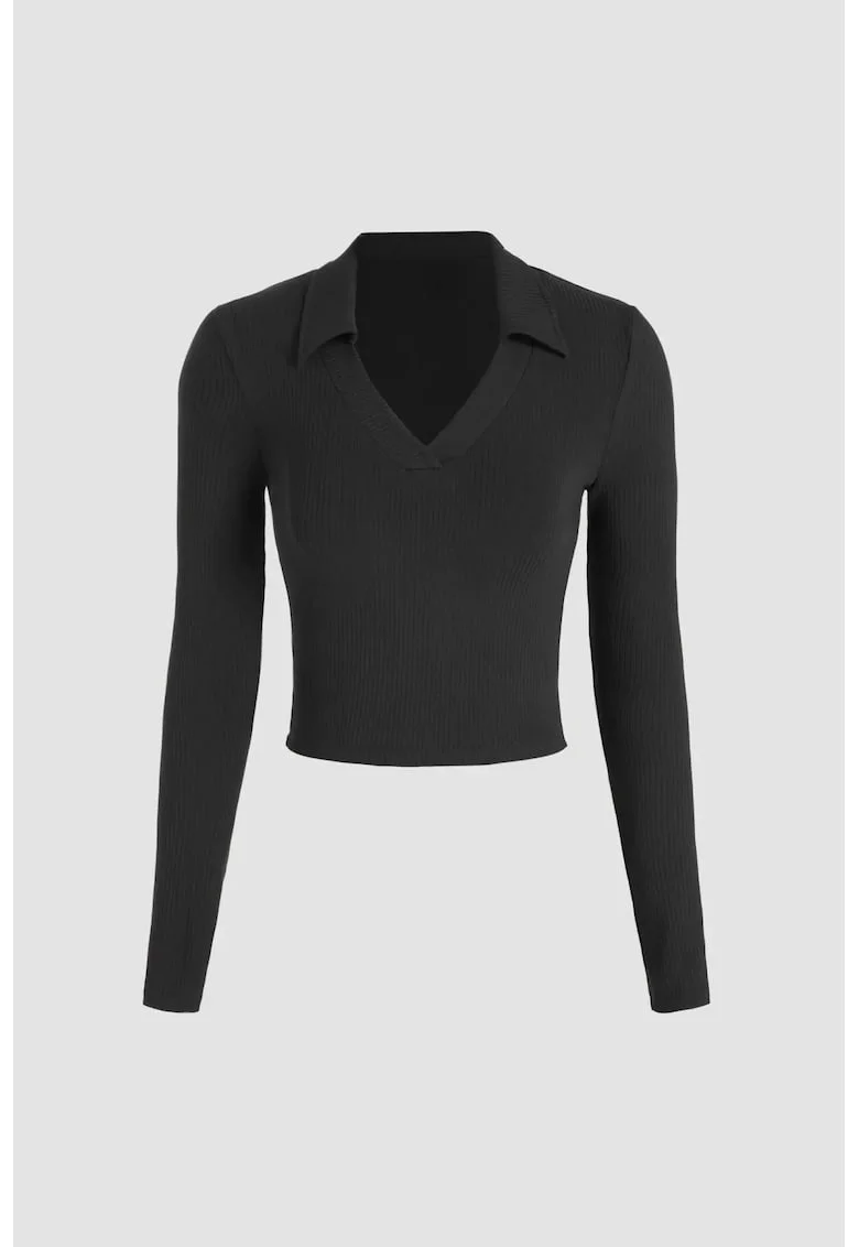 Top Dama,  Basic, decolteu in V, negru, jerseu