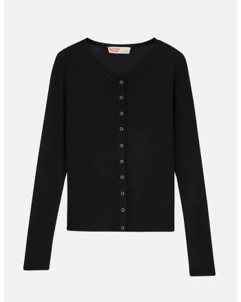Top tricotat,  maneca lunga, negru, poliester-elastan