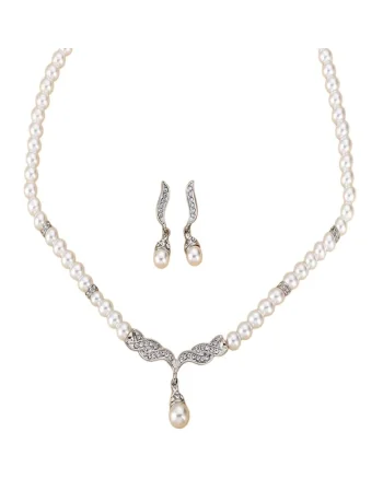 Set colier si cercei, argintiu, cu perle si pietre, Osvald C26