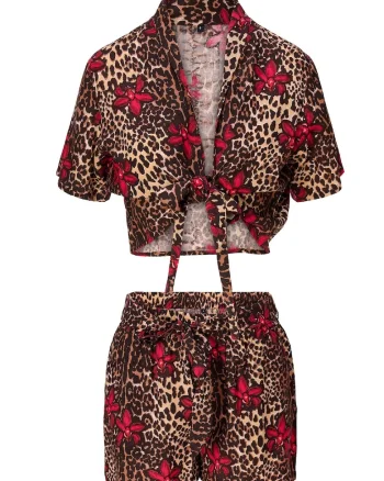 Set de plaja cu animal print, Maro/Rosu inchis