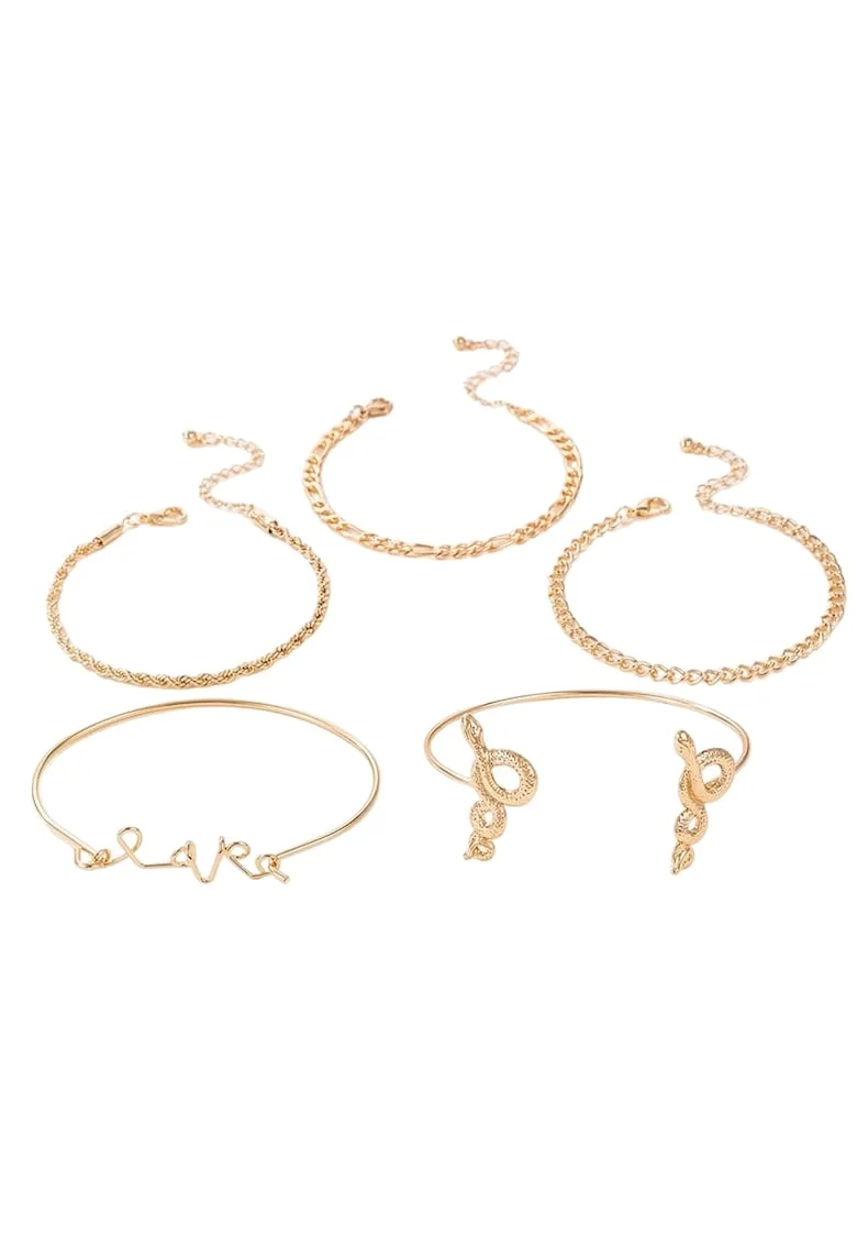 Set 5 bratari aurii, cu zale si serpi, Cia C33,