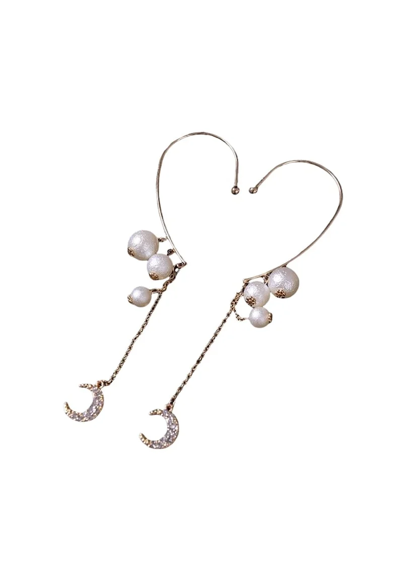 Cercei aurii, ear cuff, lungi, cu perle, Sissy C14,