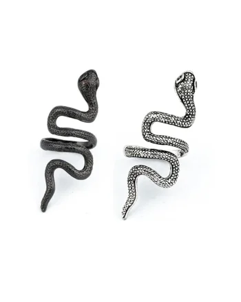 Set 2 Inele, negru si argintiu, reglabile, forma de sarpe, Terrie C1,
