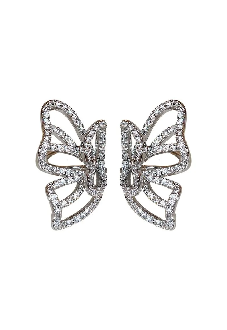 Cercei ear cuff, argintii, forma de fluture, cu pietre din zirconiu, Faith C3,