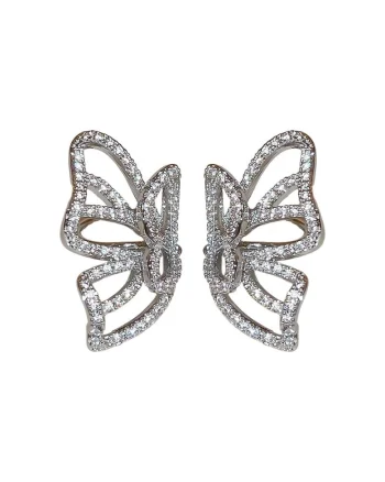 Cercei ear cuff, argintii, forma de fluture, cu pietre din zirconiu, Faith C3,