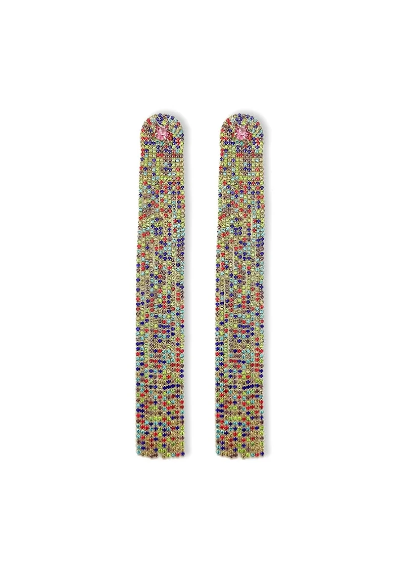 Cercei aurii, lungi, cu pietre multicolore, Rickarda C7,