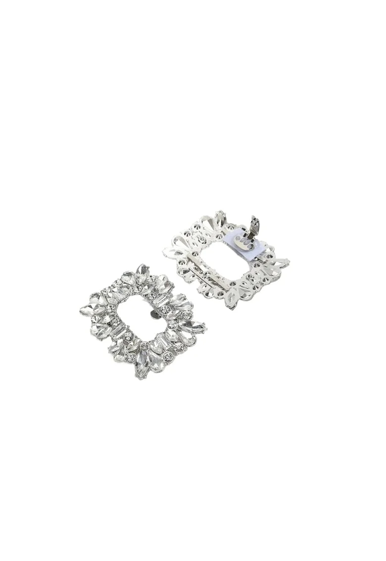 Set 2 brose, argintii, pentru pantofi, cu clips si pietre, Ottella C6