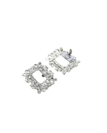 Set 2 brose, argintii, pentru pantofi, cu clips si pietre, Ottella C6
