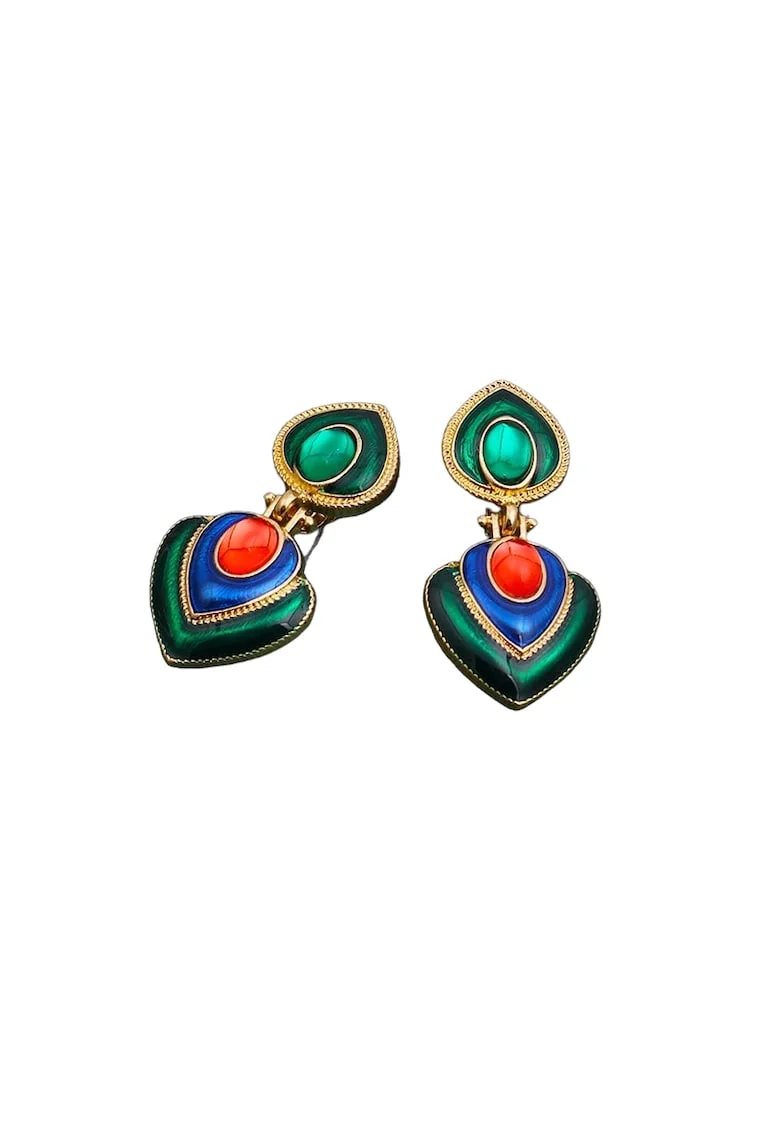 Cercei aurii, cu clips, stil african, cu pietre, Edna C2,