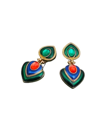Cercei aurii, cu clips, stil african, cu pietre, Edna C2,