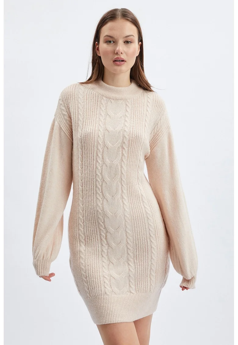 Rochie-pulover cu torsade, Crem