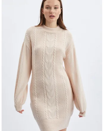 Rochie-pulover cu torsade, Crem