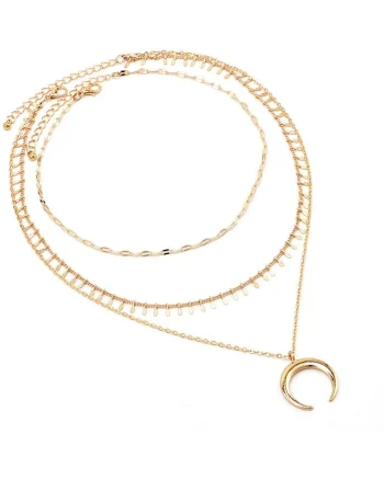 Colier in 3 straturi, auriu, cu semiluna, Doritha C24,