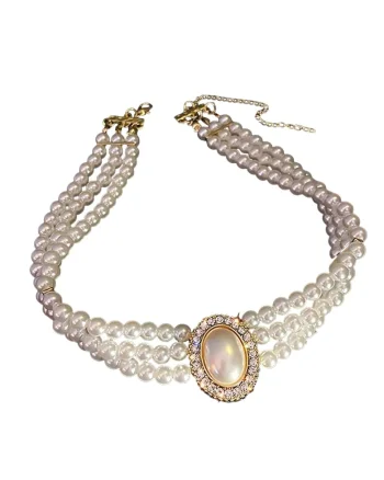 Colier choker auriu, cu perle si pietre, Othine C24