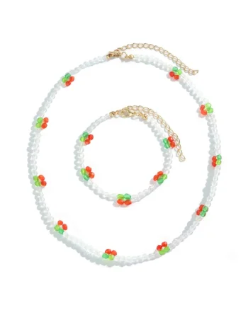 Set colier si bratara, auriu, cu perlute, Meaghan C9,