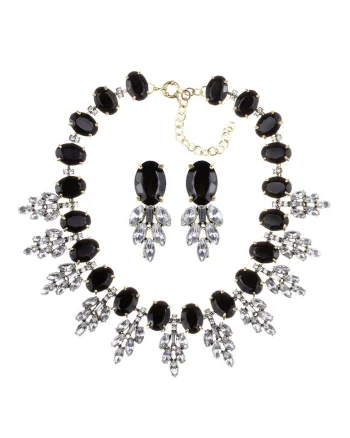 Set colier si cercei, auriu, cu pietre negre, Iulia C3,