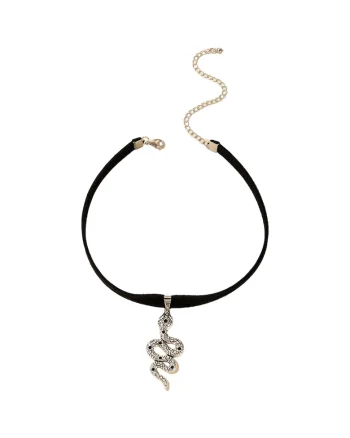 Colier choker negru, cu pandantiv in forma de sarpe, Mordecai C14,