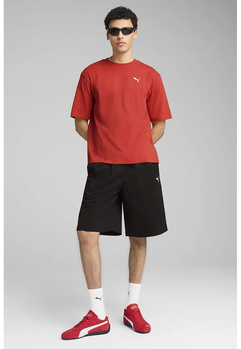 Tricou de bumbac cu decolteu la baza gatului, Coral