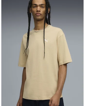 Tricou de bumbac cu decolteu la baza gatului, Bej