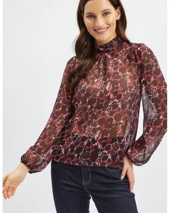 Bluza vaporoasa cu model, Violet tyrian
