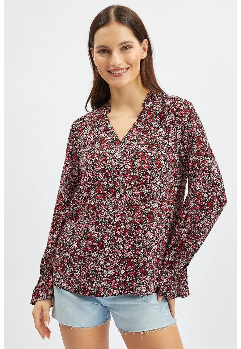 Bluza cu model si decolteu in V, Violet tyrian