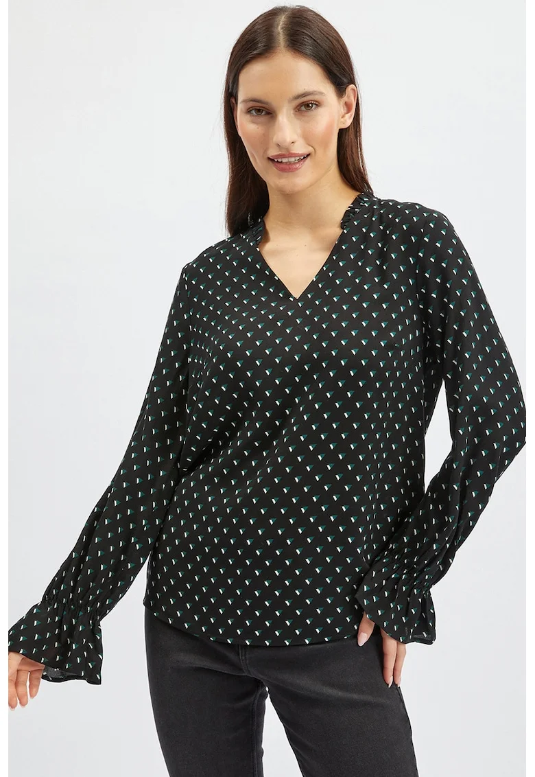 Bluza cu model si decolteu in V, Negru