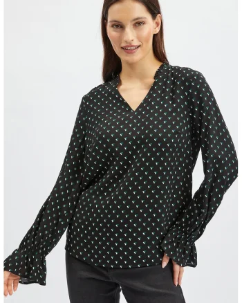 Bluza cu model si decolteu in V, Negru