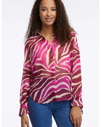 Camasa semitransparenta cu animal print, Rosu inchis/Roz