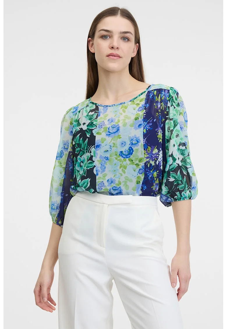 Bluza lejera cu imprimeu floral, Verde deschis/Albastru