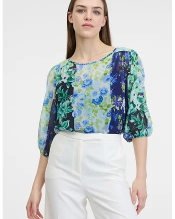 Bluza lejera cu imprimeu floral, Verde deschis/Albastru